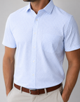 Phenom Classic Light Blue Gingham Short Sleeve Dress Shirt