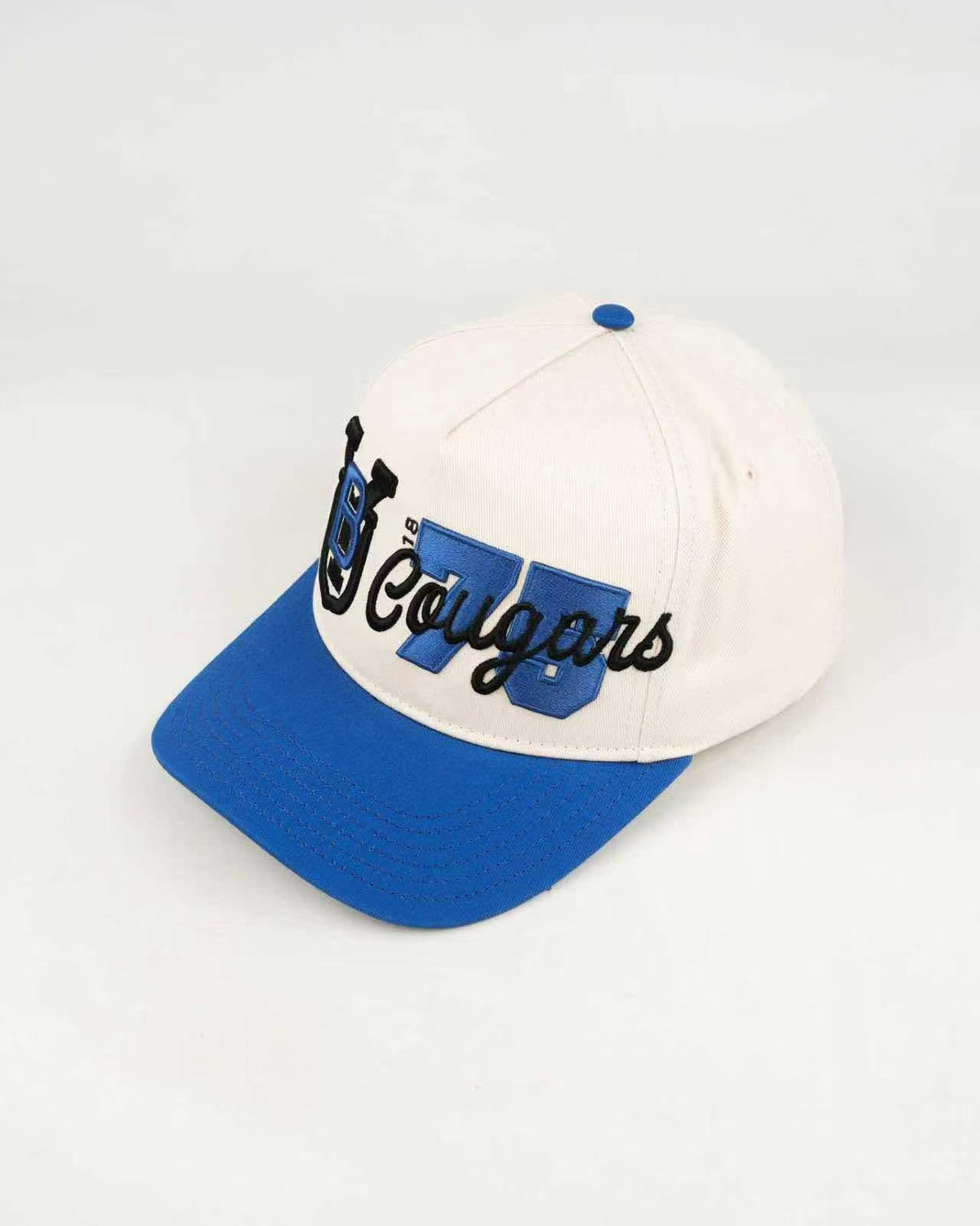 BYU Fade Hat Natural Royal Brim 2 Logo BYU – side angle