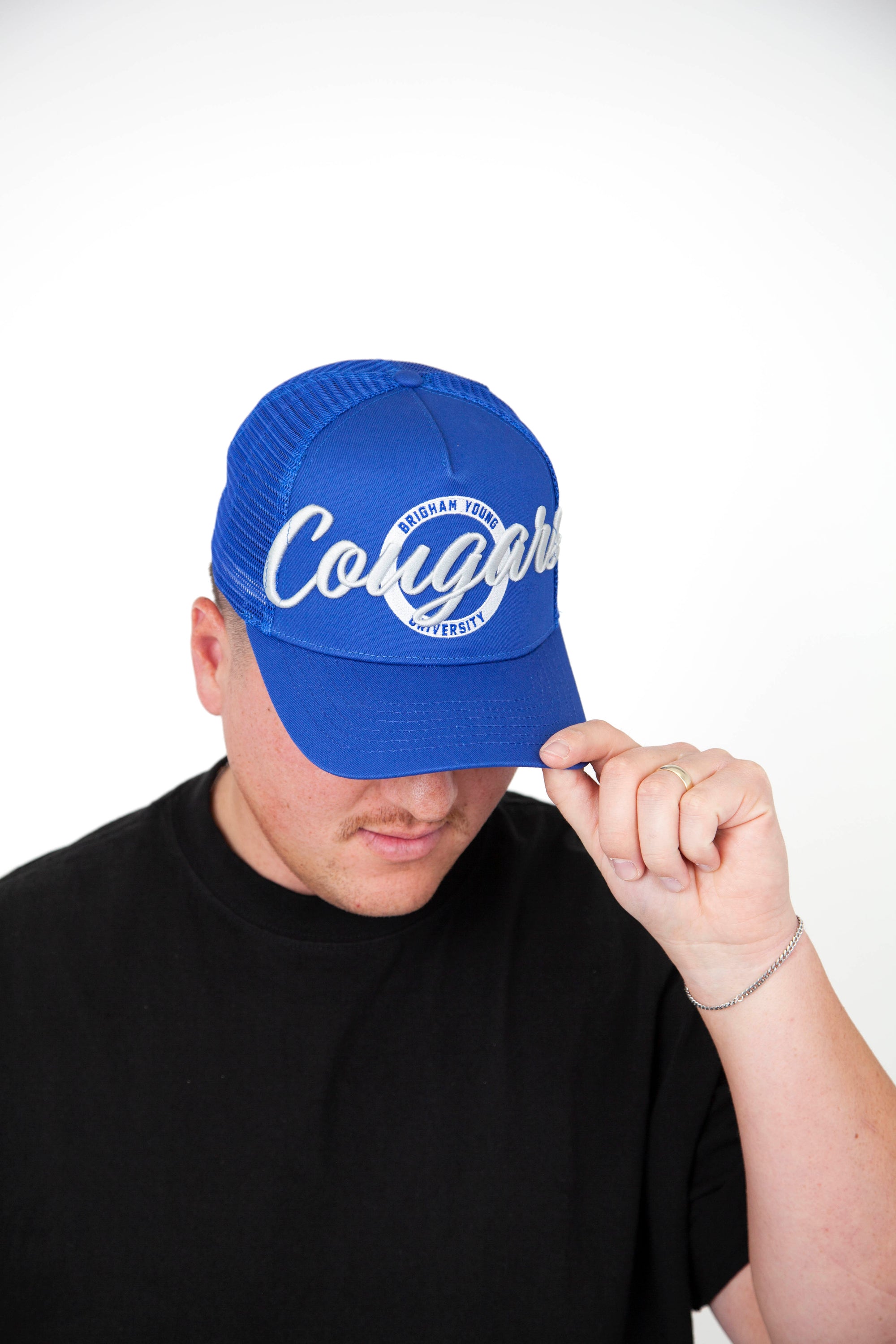 BYU Big Cougar Bunker Trucker Hat Royal Blue
