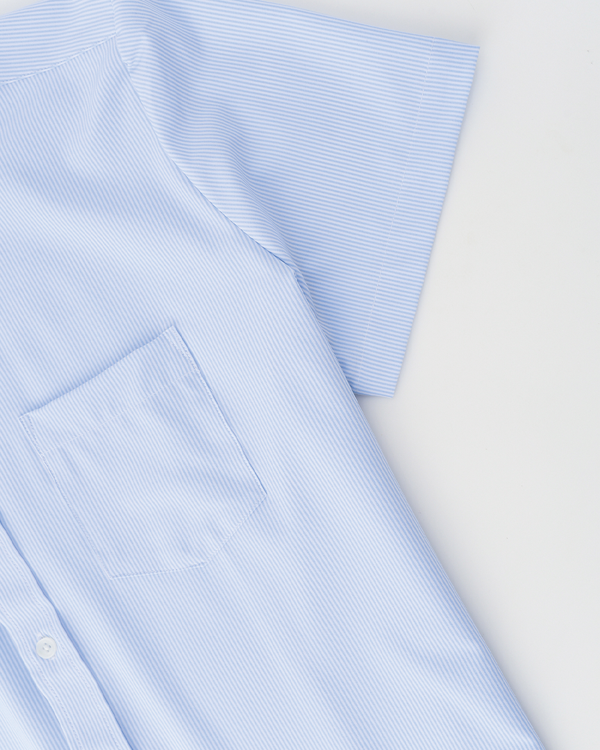 Phenom Classic Light Blue Striped Short Sleeve Dress Shirt - Blue