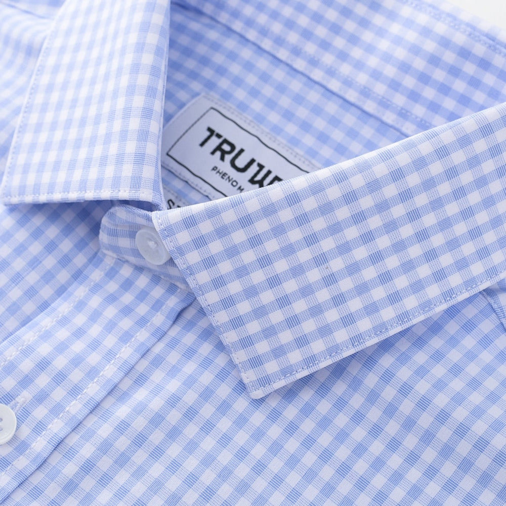 Phenom Classic Light Blue Gingham Short Sleeve Dress Shirt