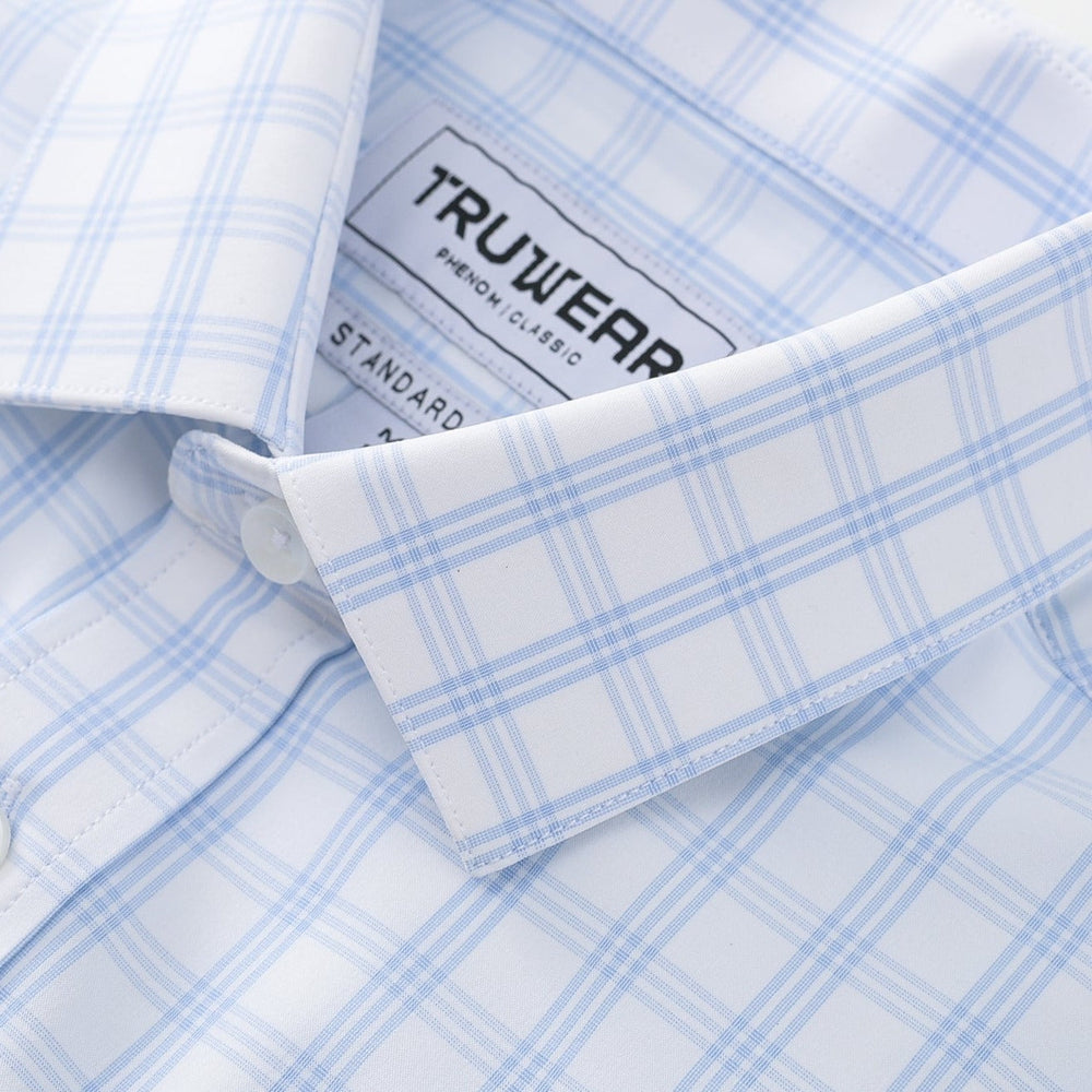 Phenom Classic Light Blue Tartan Short Sleeve Dress Shirt