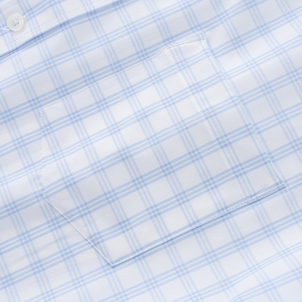 Phenom Classic Light Blue Tartan Short Sleeve Dress Shirt