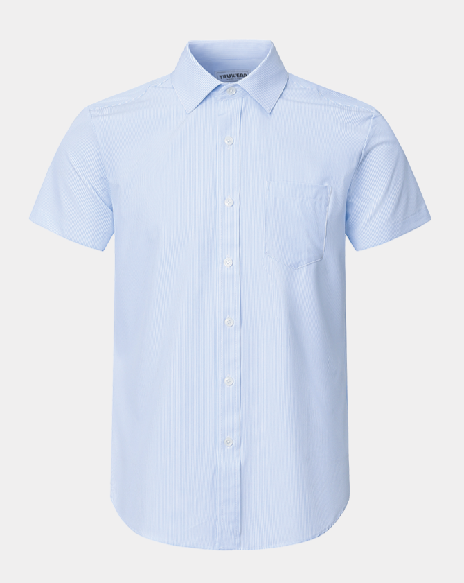 Phenom Classic Light Blue Striped Short Sleeve Dress Shirt