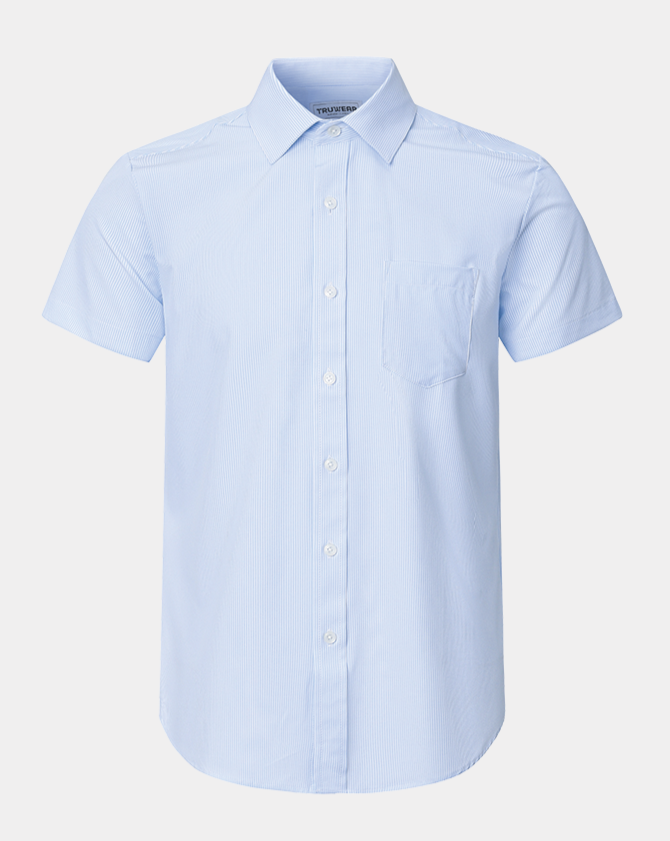 Phenom Classic Light Blue Striped Short Sleeve Dress Shirt - Blue