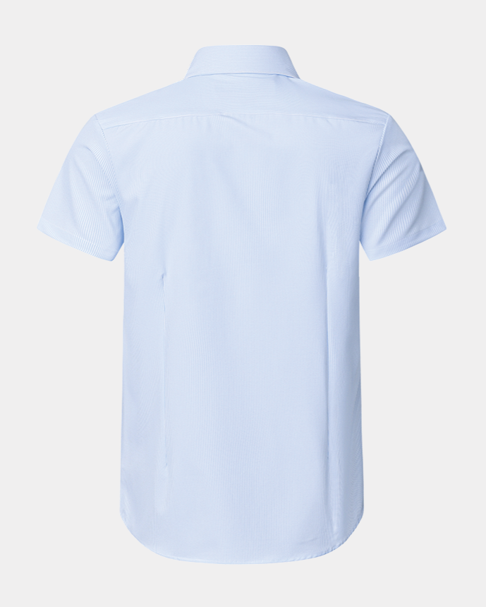 Phenom Classic Light Blue Striped Short Sleeve Dress Shirt - Blue
