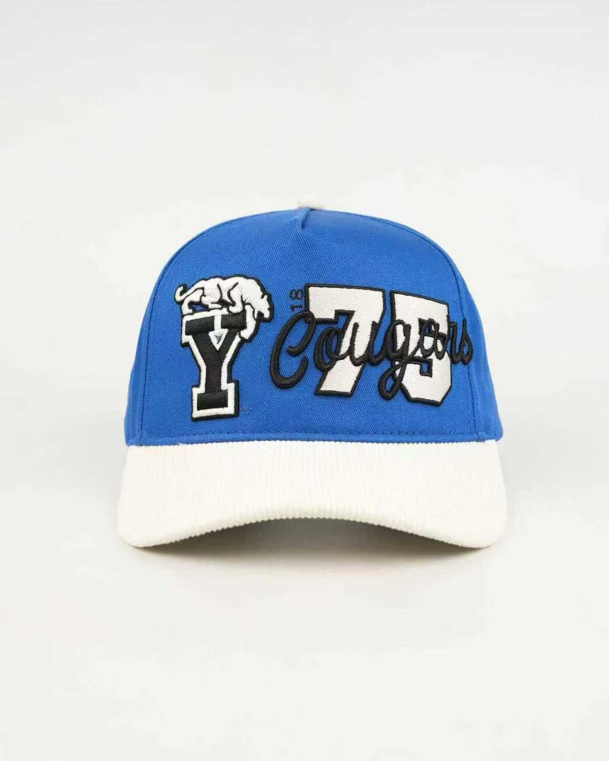 BYU Fade Hat Royal Natural Brim 2 Logo Y – front view