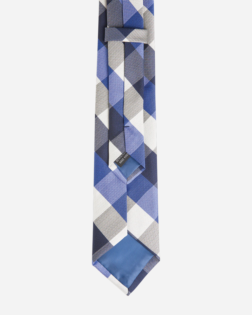 Immortal Royal Blue Grey Navy White Checkered Dress Tie - Royal