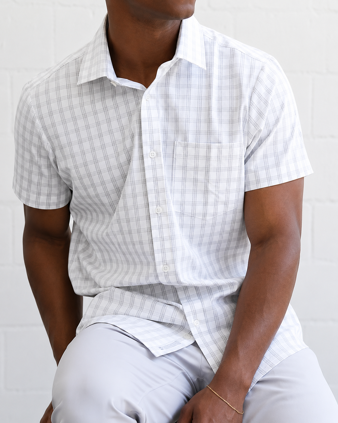 Phenom Classic Grey Tartan Short Sleeve Dress Shirt - Grey