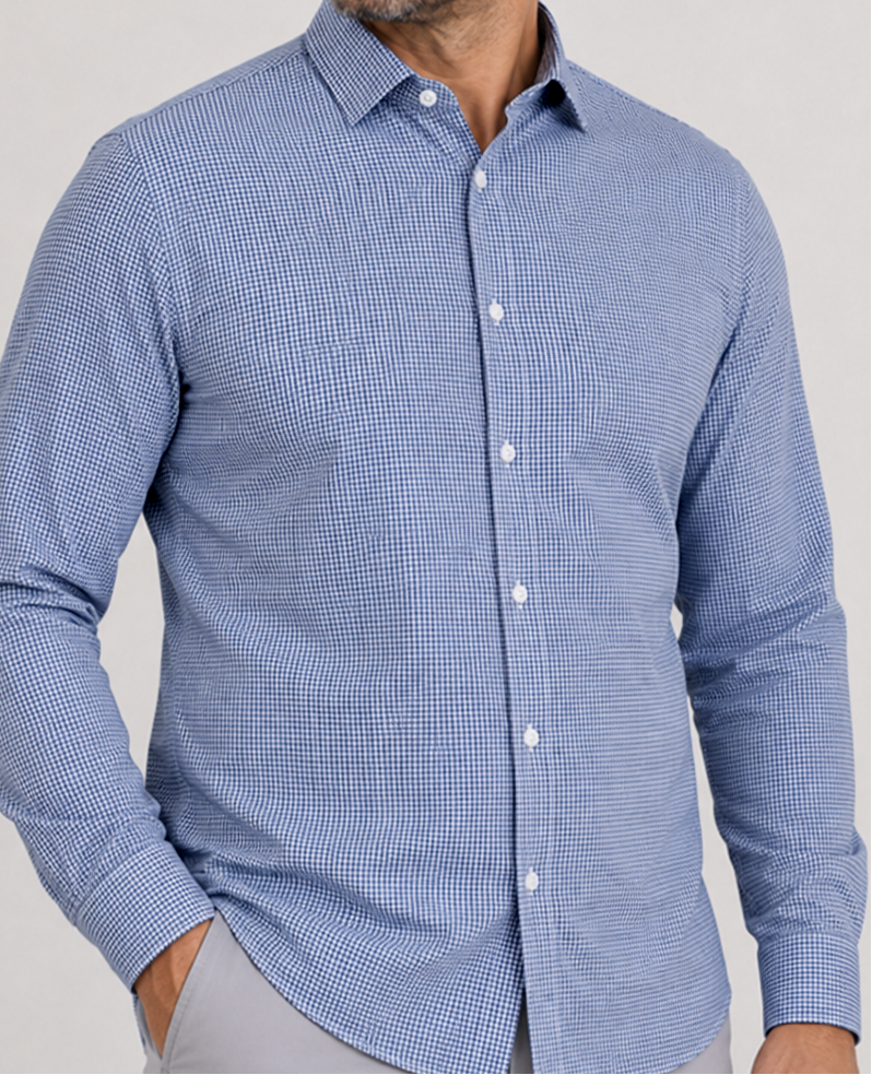 Phenom Professional Navy Blue Plaid Long Sleeve Men's Dress Shirt