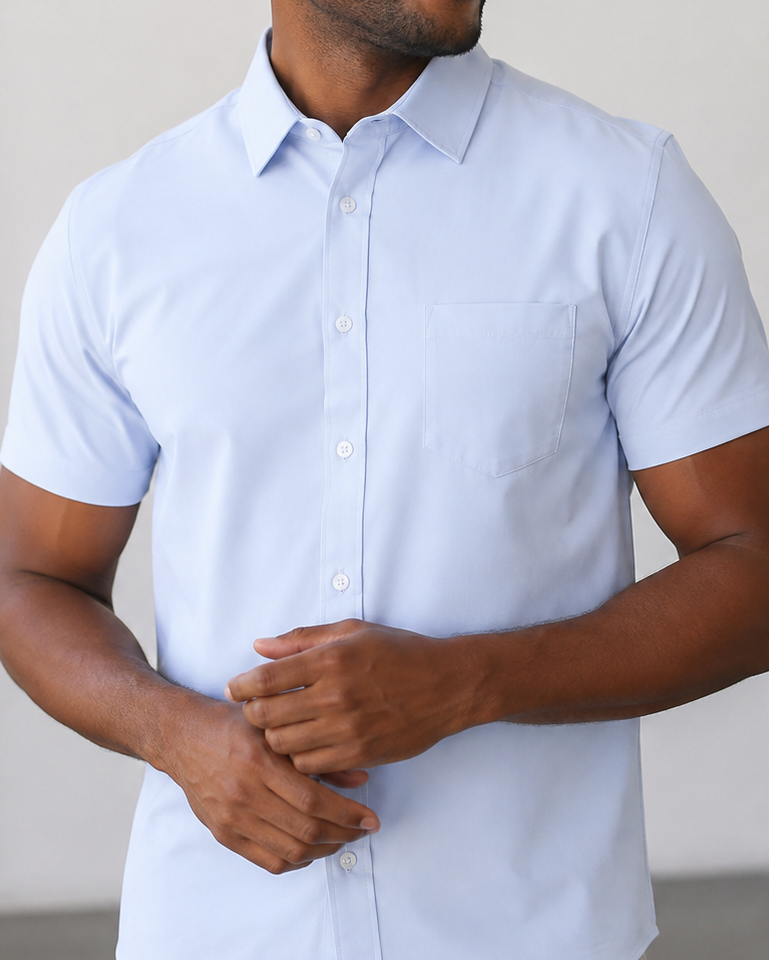 Phenom Classic Light Blue Short Sleeve Dress Shirt - Blue