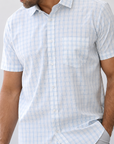 Phenom Classic Light Blue Tartan Short Sleeve Dress Shirt