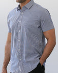Phenom Classic Navy Plaid Short Sleeve Dress Shirt - Navy
