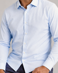 Phenom Professional Light Blue Striped Long Sleeve Men's Dress Shirt - Blue